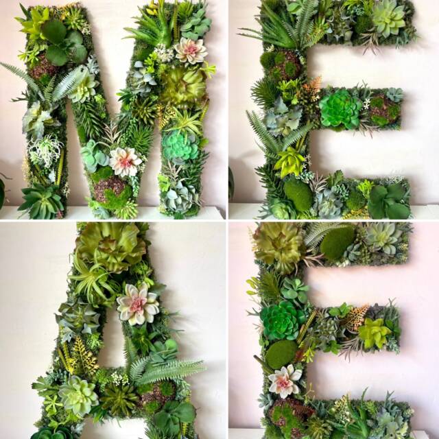 Large Moss Letter With Succulents Faux Plant Wall Decor - image 1