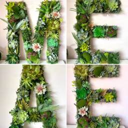 Large Moss Letter With Succulents Faux Plant Wall Decor - thumbnail 1