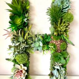 Large Moss Letter With Succulents Faux Plant Wall Decor - thumbnail 3