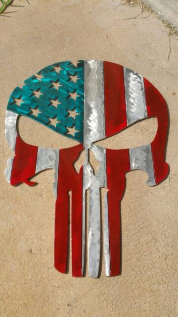 Punisher Skull, American Flag, Metal Memorial Day, Independence The Punisher, Flag Wall Art, Man Cave Decor - image 1
