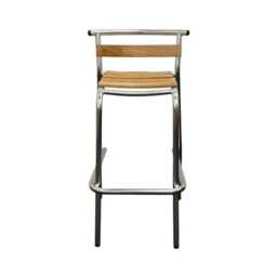 Metal Breakfast Bar Stool, Wooden Seat, Silver Stacking Industrial Counter Kitchen Pub Outdoor Stools - thumbnail 2