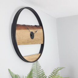 Rustic Oak Wall Clock With Black Steel Ring, Large Handmade - thumbnail 2
