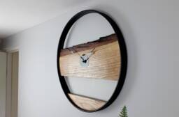 Rustic Oak Wall Clock With Black Steel Ring, Large Handmade - thumbnail 1