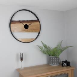 Rustic Oak Wall Clock With Black Steel Ring, Large Handmade - thumbnail 3
