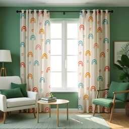 Rainbow Kids Curtains, Colorful Heart & Arch Print Drapes, Cute Playroom Or Nursery Window Panels, Made To Measure Curtains - thumbnail 2