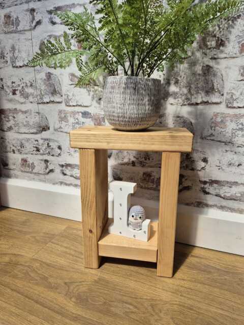 Small 22cm Rustic Side Table, Handmade Narrow Sofa End Slim Solid Wood - image 1