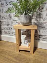 Small 22cm Rustic Side Table, Handmade Narrow Sofa End Slim Solid Wood - thumbnail 1
