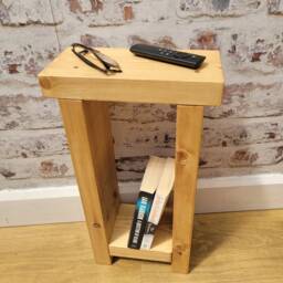Small 22cm Rustic Side Table, Handmade Narrow Sofa End Slim Solid Wood - thumbnail 2