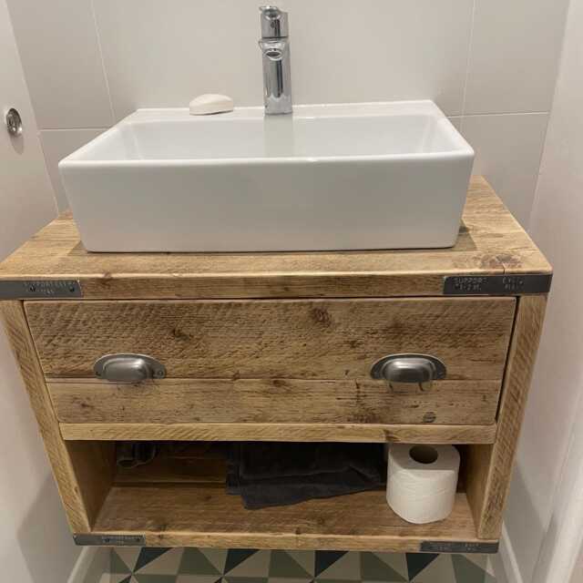 Woolwich - Wall-Hung Bathroom Vanity Unit Handmade Reclaimed Timber Rustic Cabinet Custom Size Options - image 1
