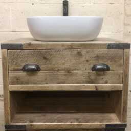 Woolwich - Wall-Hung Bathroom Vanity Unit Handmade Reclaimed Timber Rustic Cabinet Custom Size Options - thumbnail 2