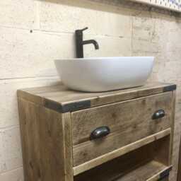 Woolwich - Wall-Hung Bathroom Vanity Unit Handmade Reclaimed Timber Rustic Cabinet Custom Size Options - thumbnail 3