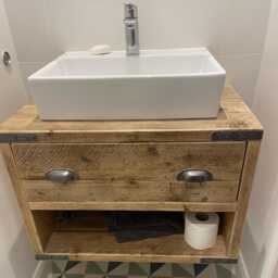 Woolwich - Wall-Hung Bathroom Vanity Unit Handmade Reclaimed Timber Rustic Cabinet Custom Size Options - thumbnail 1