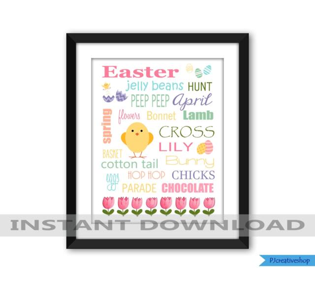 Easter Wall Art, Spring Decor, Subway Word Holiday 8x10 Digital File