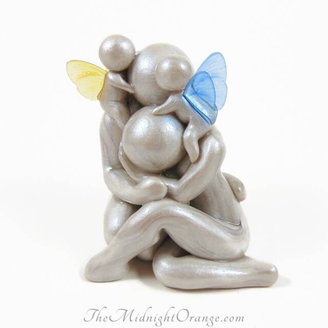 Grieving Parents With Angel Babies Clay Sculpture - Made To Order - image 1