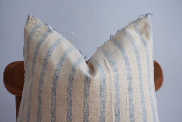 Handmade Hmong Hemp Pillow Cover Blue Striped Farmhouse Decor - 19x19 - image 1