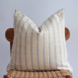 Handmade Hmong Hemp Pillow Cover Blue Striped Farmhouse Decor - 19x19 - thumbnail 2