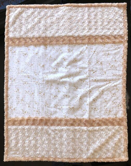 Handmade Modern Baby Minky Blanket Gold Metallic Stars W/Bibs & Lovey - image 1