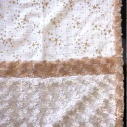 Handmade Modern Baby Minky Blanket Gold Metallic Stars W/Bibs & Lovey - thumbnail 3