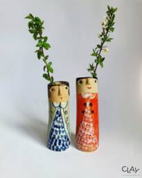 Grandmas Family Ceramic Bud Vases Pottery Vase For Dried Flowers Handmade Stoneware Face Plants Lover Gift Idea Boho Home Decor - thumbnail 1