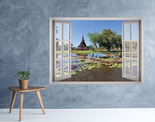 Thailand Sukhothai Window 3D Wall Decal Art Removable Wallpaper Mural Sticker Vinyl Home Decor - image 1