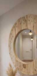 Handmade Reclaimed Cable Reel/Spool Round/Circular Mirror - Wood - thumbnail 4