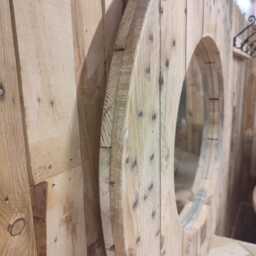 Handmade Reclaimed Cable Reel/Spool Round/Circular Mirror - Wood - thumbnail 2