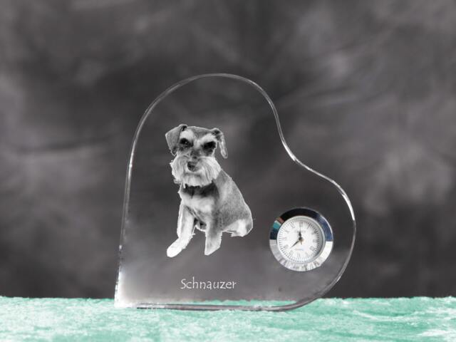 Schnauzer - Crystal Clock in The Shape Of A Heart With Image Pure-Bred Dog - image 1