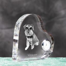 Schnauzer - Crystal Clock in The Shape Of A Heart With Image Pure-Bred Dog - thumbnail 3