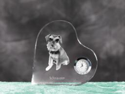 Schnauzer - Crystal Clock in The Shape Of A Heart With Image Pure-Bred Dog - thumbnail 1