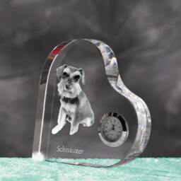 Schnauzer - Crystal Clock in The Shape Of A Heart With Image Pure-Bred Dog - thumbnail 2