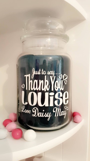 Personalised Sticker Label For Candle Jar Thank You Gift Just To Say Thanks Keepsake Present Idea Any Name Or Text Friend Mum Daughter Aunty - image 1