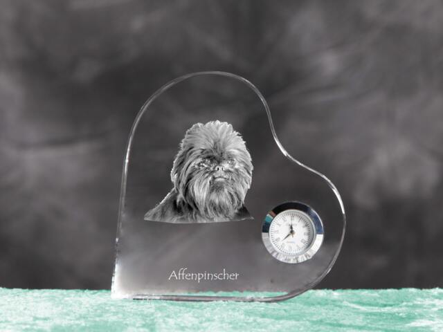Affenpinscher - Crystal Clock in The Shape Of A Heart With Image Pure-Bred Dog - image 1