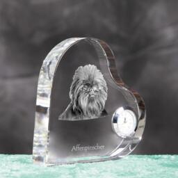 Affenpinscher - Crystal Clock in The Shape Of A Heart With Image Pure-Bred Dog - thumbnail 3