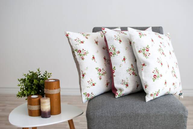 Floral, Color Block Linen Throw Pillow Cover With Zipper. More Colors - image 1