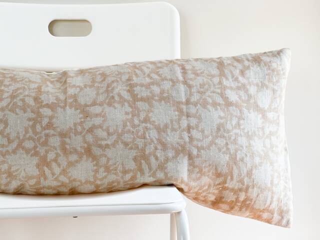 Lumbar Pillow, Block Print Floral Boho Botanical Farmhouse Decor - image 1