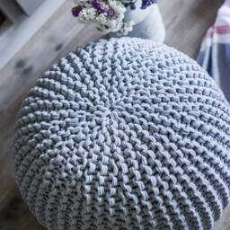 Gray Pouf, Chunky Knit Crochet Ottoman, Floor Cushion, Knitted Pouf Round Footstool, Nursery Pillow, Large Gray Chunky - thumbnail 2