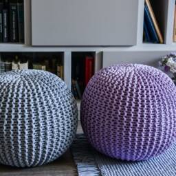Gray Pouf, Chunky Knit Crochet Ottoman, Floor Cushion, Knitted Pouf Round Footstool, Nursery Pillow, Large Gray Chunky - thumbnail 4