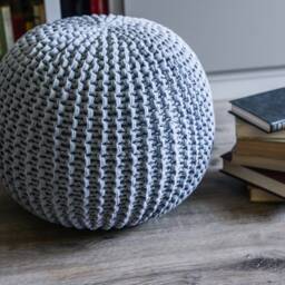 Gray Pouf, Chunky Knit Crochet Ottoman, Floor Cushion, Knitted Pouf Round Footstool, Nursery Pillow, Large Gray Chunky - thumbnail 3