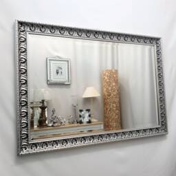 Marilyn Solid Wood Ornate Design Frame Wall Mirror Silver Black Bevelled Edge Glass Rectangular 105 X 74 cm Made in UK