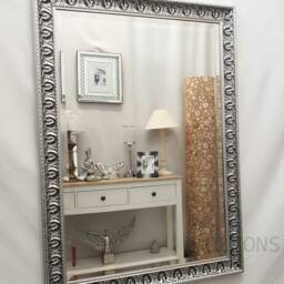 Marilyn Solid Wood Ornate Design Frame Wall Mirror Silver Black Bevelled Edge Glass Rectangular 105 X 74 cm Made in UK - thumbnail 2