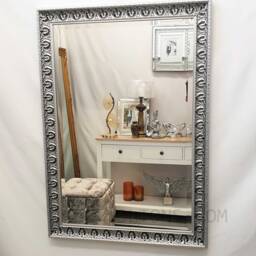 Marilyn Solid Wood Ornate Design Frame Wall Mirror Silver Black Bevelled Edge Glass Rectangular 105 X 74 cm Made in UK - thumbnail 3