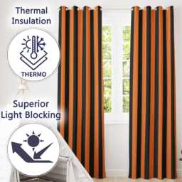 Orange Black Wavy Stripe Abstract Seamless Pattern Readymade Eyelet Ring Top Thermal 100% Blackout Curtains - thumbnail 3