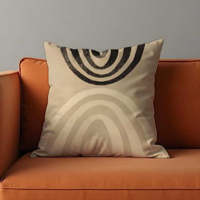 Modern Arch Cushion Cover, Neutral Beige & Black Abstract Throw Pillow Minimalist Geometric Decor For Sofa Or Bedroom - image 1