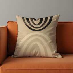 Modern Arch Cushion Cover, Neutral Beige & Black Abstract Throw Pillow Minimalist Geometric Decor For Sofa Or Bedroom - thumbnail 1