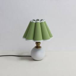Handmade Scallop Green Fabric Table Lamp Beige Trim, Ceramic Base - thumbnail 1