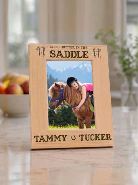Horse Picture Frame Western Decor Rustic Style Country Home Equestrian Gift Lover Saddle Quote Wooden Design Custom Engraved Horseshoe - image 1