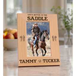 Horse Picture Frame Western Decor Rustic Style Country Home Equestrian Gift Lover Saddle Quote Wooden Design Custom Engraved Horseshoe - thumbnail 3