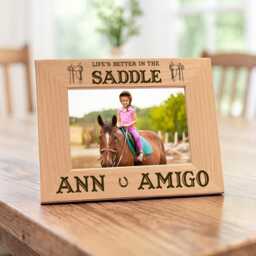 Horse Picture Frame Western Decor Rustic Style Country Home Equestrian Gift Lover Saddle Quote Wooden Design Custom Engraved Horseshoe - thumbnail 2