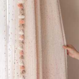A Pair Of Pink Texture Curtains With Tassel Trim, Girls Curtain Panel Custom Trim, Living Room Bedroom Curtains, Custom Made, Room Divider - thumbnail 1