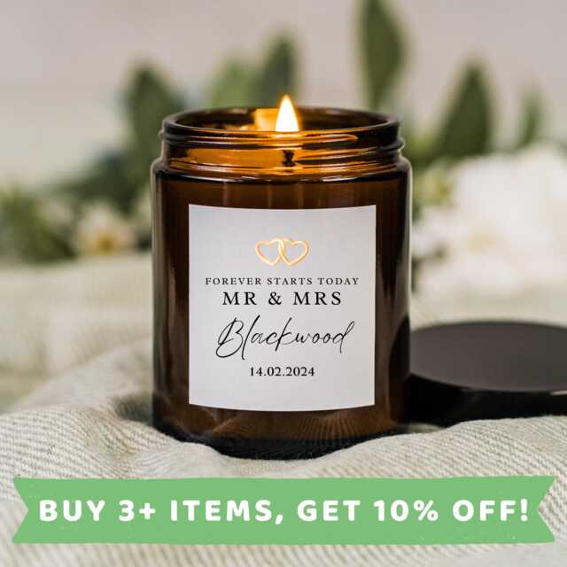 Couple Wedding Day Candle Gifts Mr & Mrs Present Print A - image 1